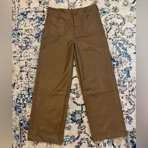 Brown Wide-Leg Faux Leather Pants